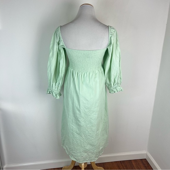 Anthropologie OPT Mint Green Puff Sleeve Smocked Midi Dress Size L - Picture 3 of 5